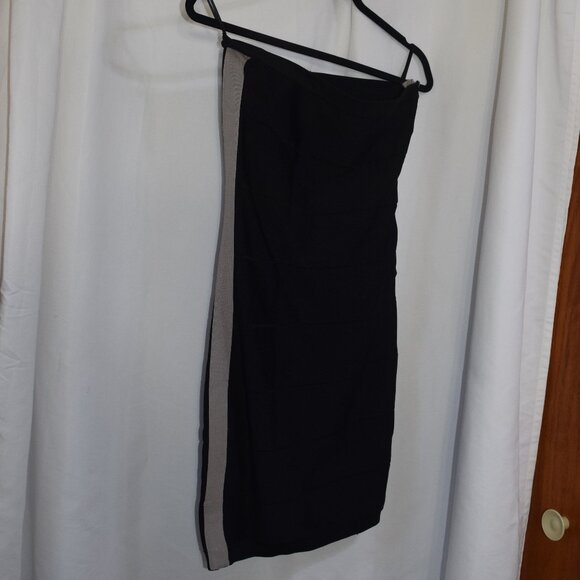 Bebe Strapless Bandage Bodycon Black Mini Dress w/Side Stripe Stretchy Size S - Picture 2 of 6